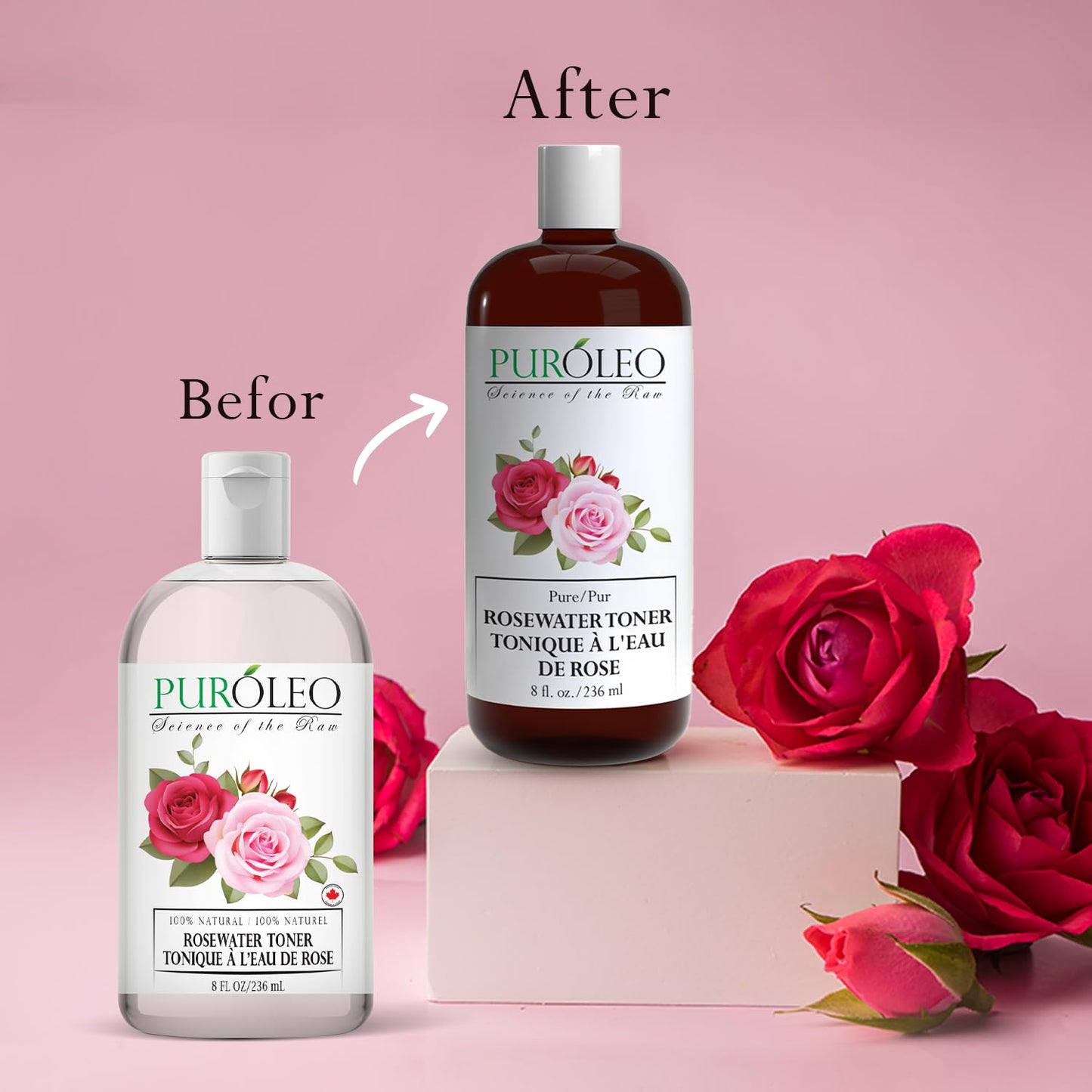 PUROLEO Rose Water 8 Fl Oz/236 ML