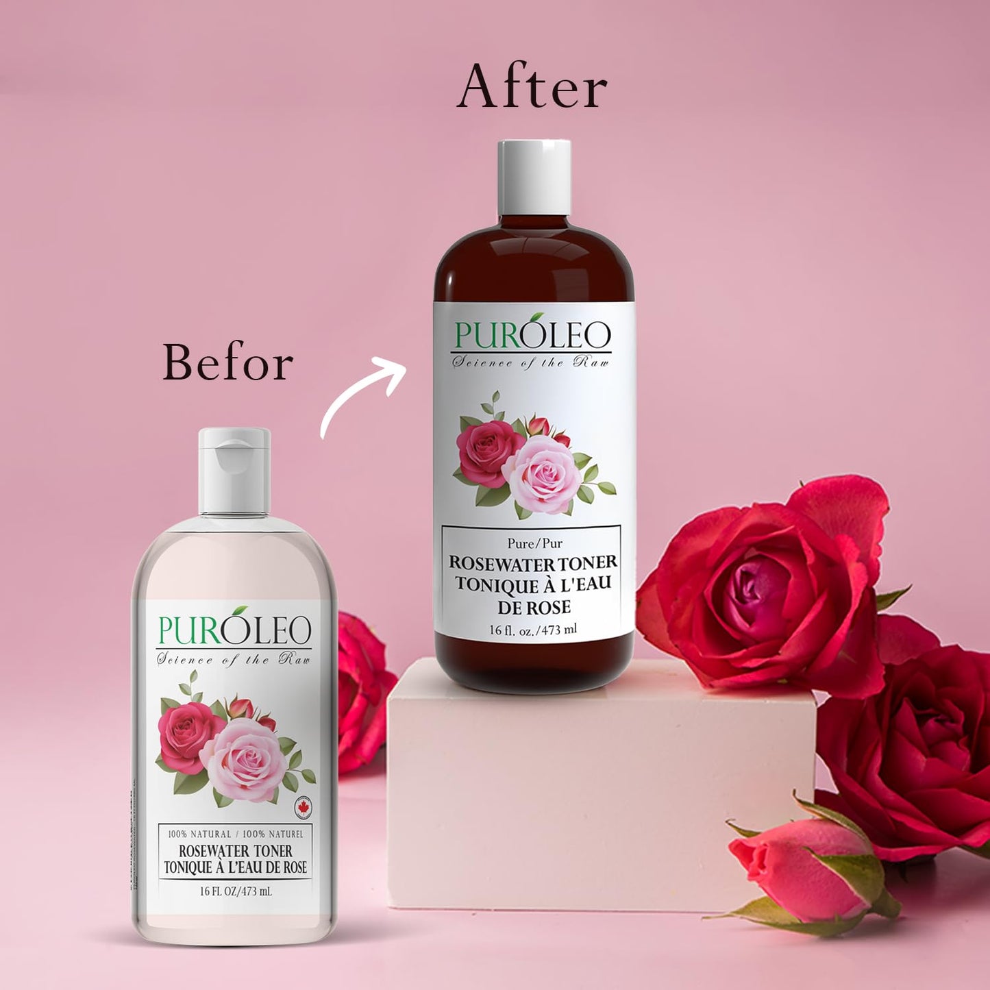 PUROLEO Rose Water 8 Fl Oz/236 ML