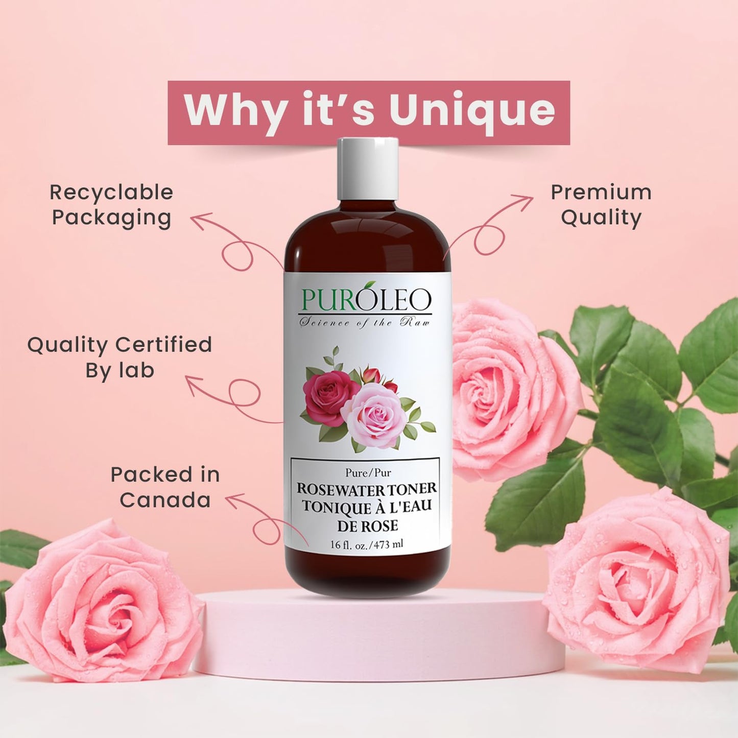 PUROLEO Rose Water 8 Fl Oz/236 ML