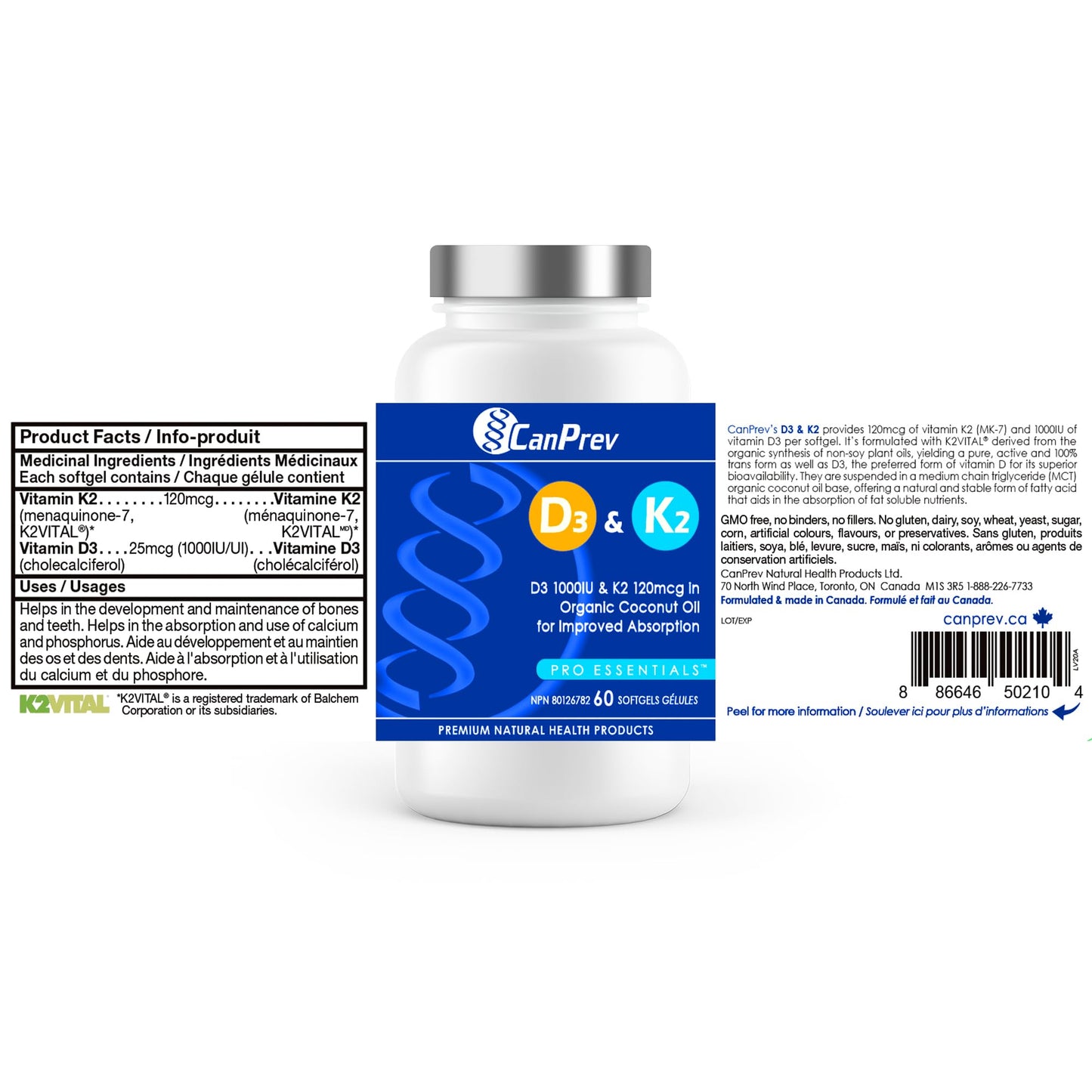 CanPrev - D3 & K2 Vitamin Supplement 240 Softgels