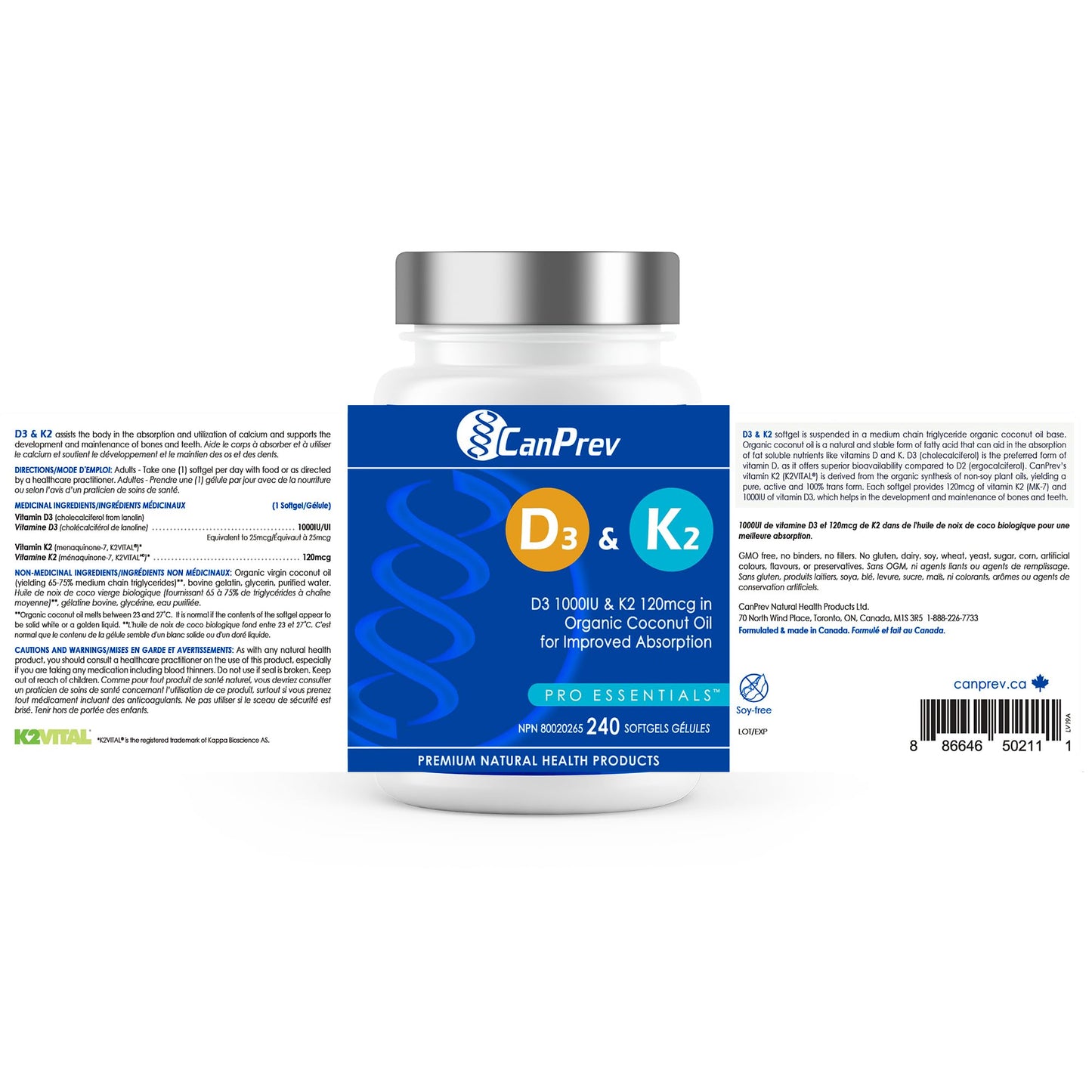 CanPrev - D3 & K2 Vitamin Supplement 240 Softgels