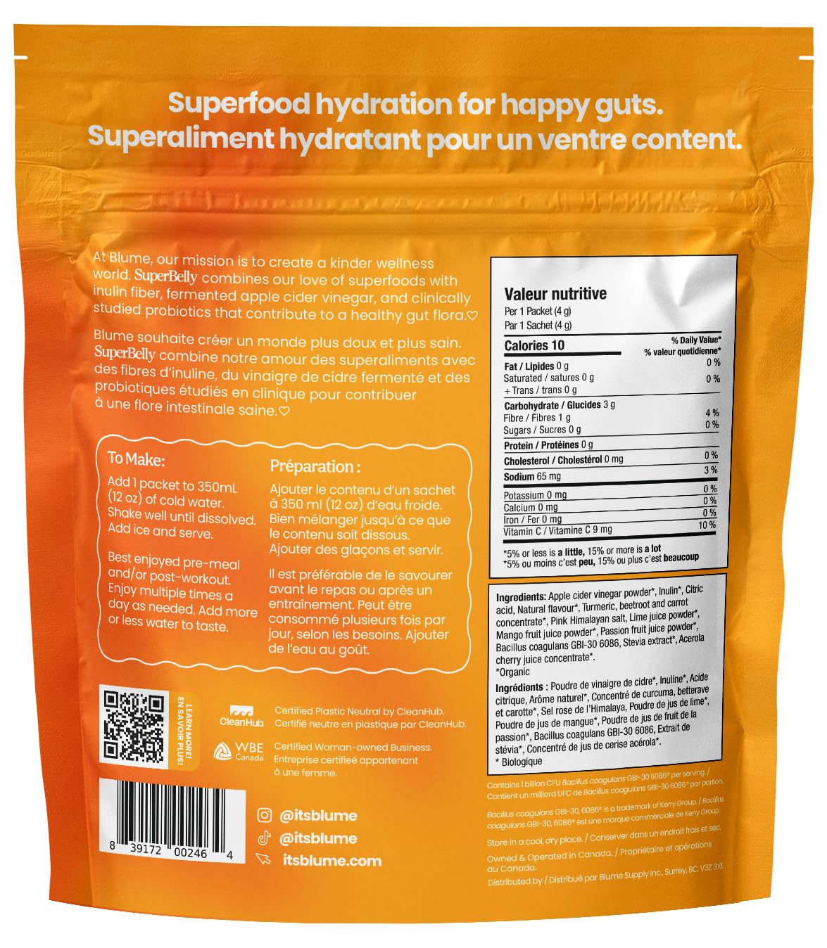 Blume SuperBelly Packets, Sugar-Free, with Apple Cider Vinegar