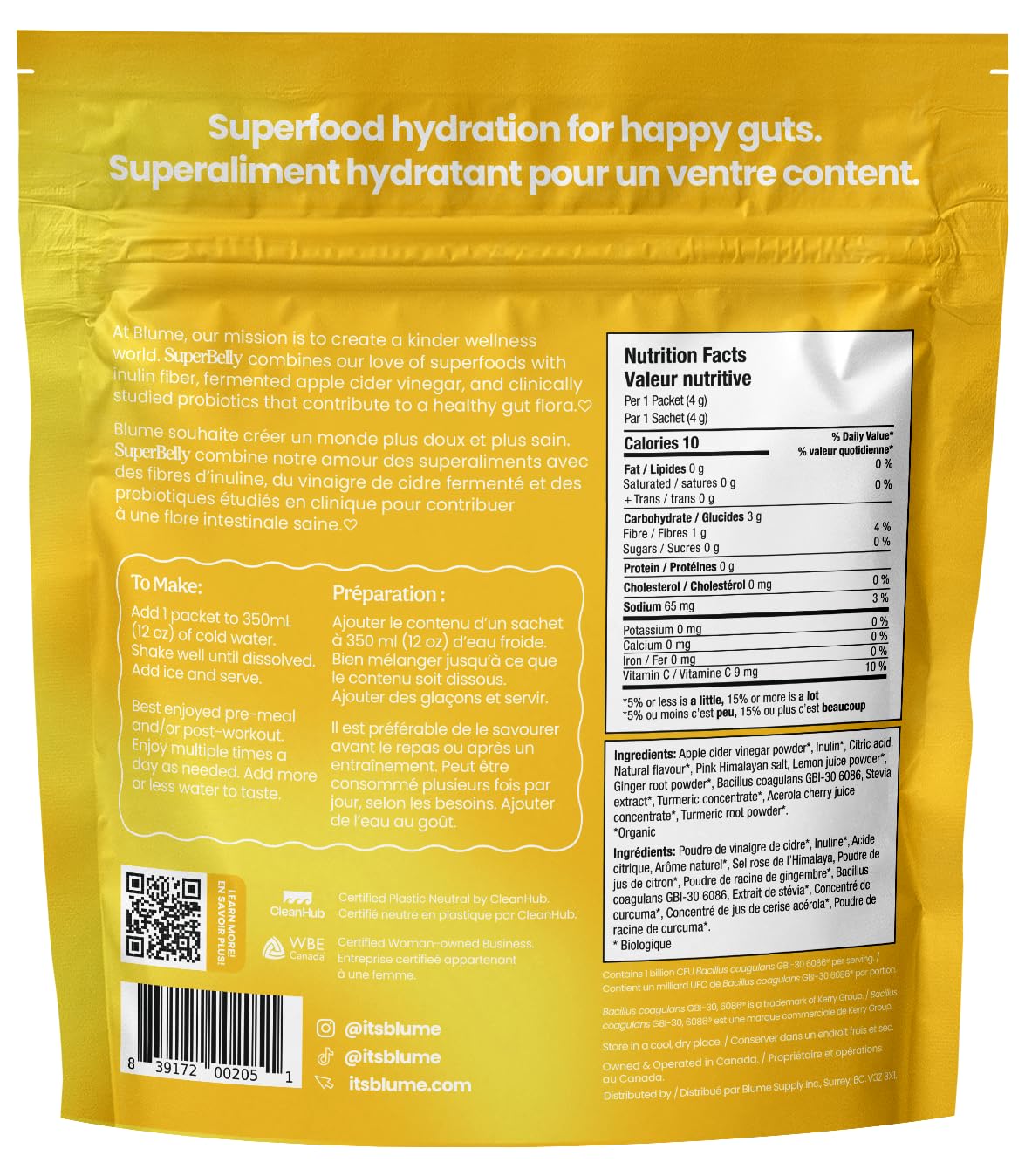 Blume SuperBelly Packets, Sugar-Free, with Apple Cider Vinegar