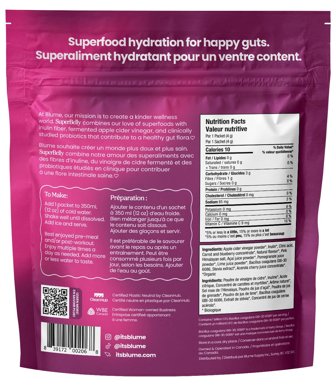 Blume SuperBelly Packets, Sugar-Free, with Apple Cider Vinegar