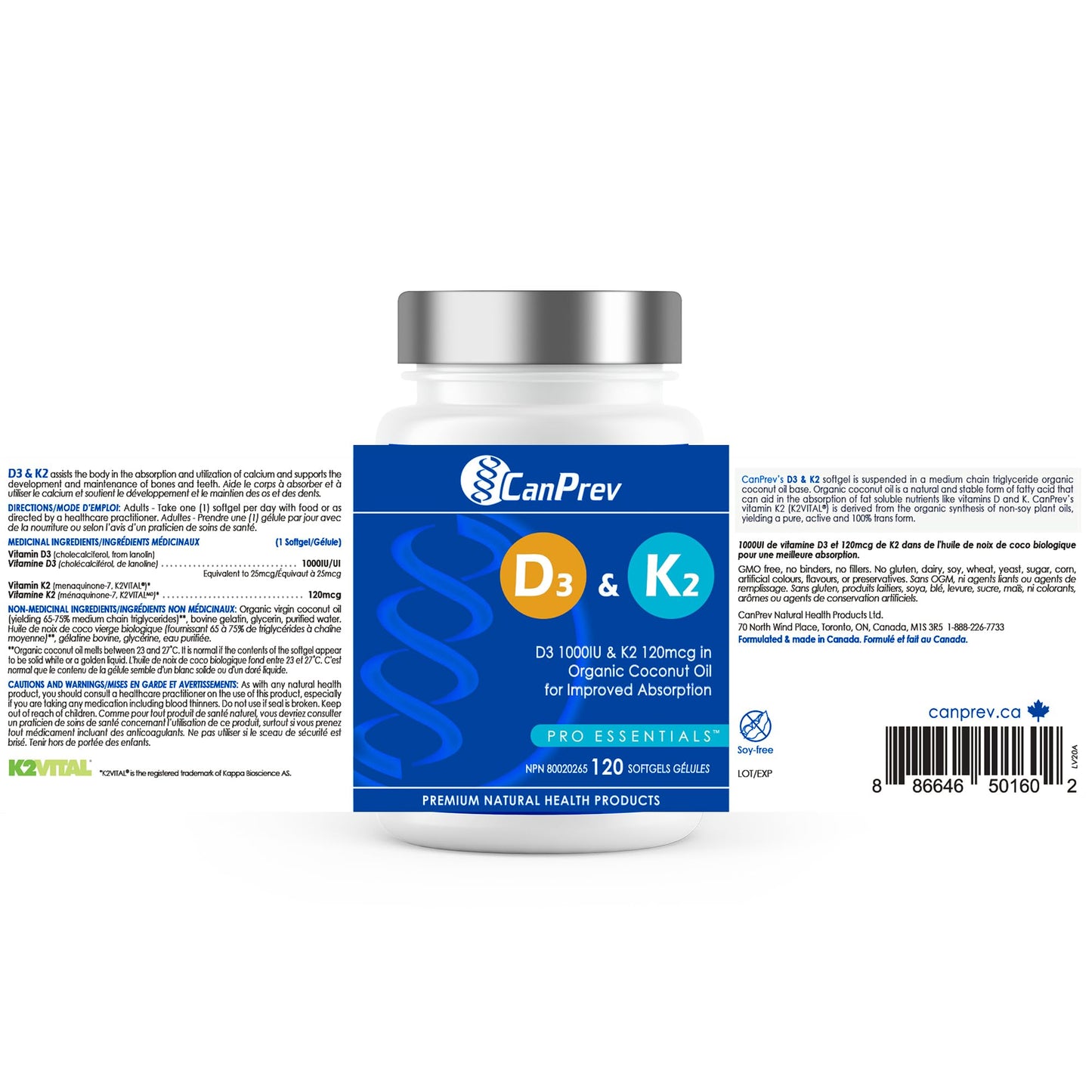 CanPrev - D3 & K2 Vitamin Supplement 240 Softgels