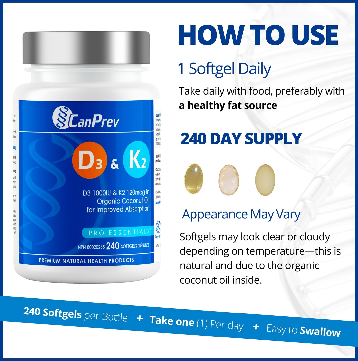 CanPrev - D3 & K2 Vitamin Supplement 240 Softgels