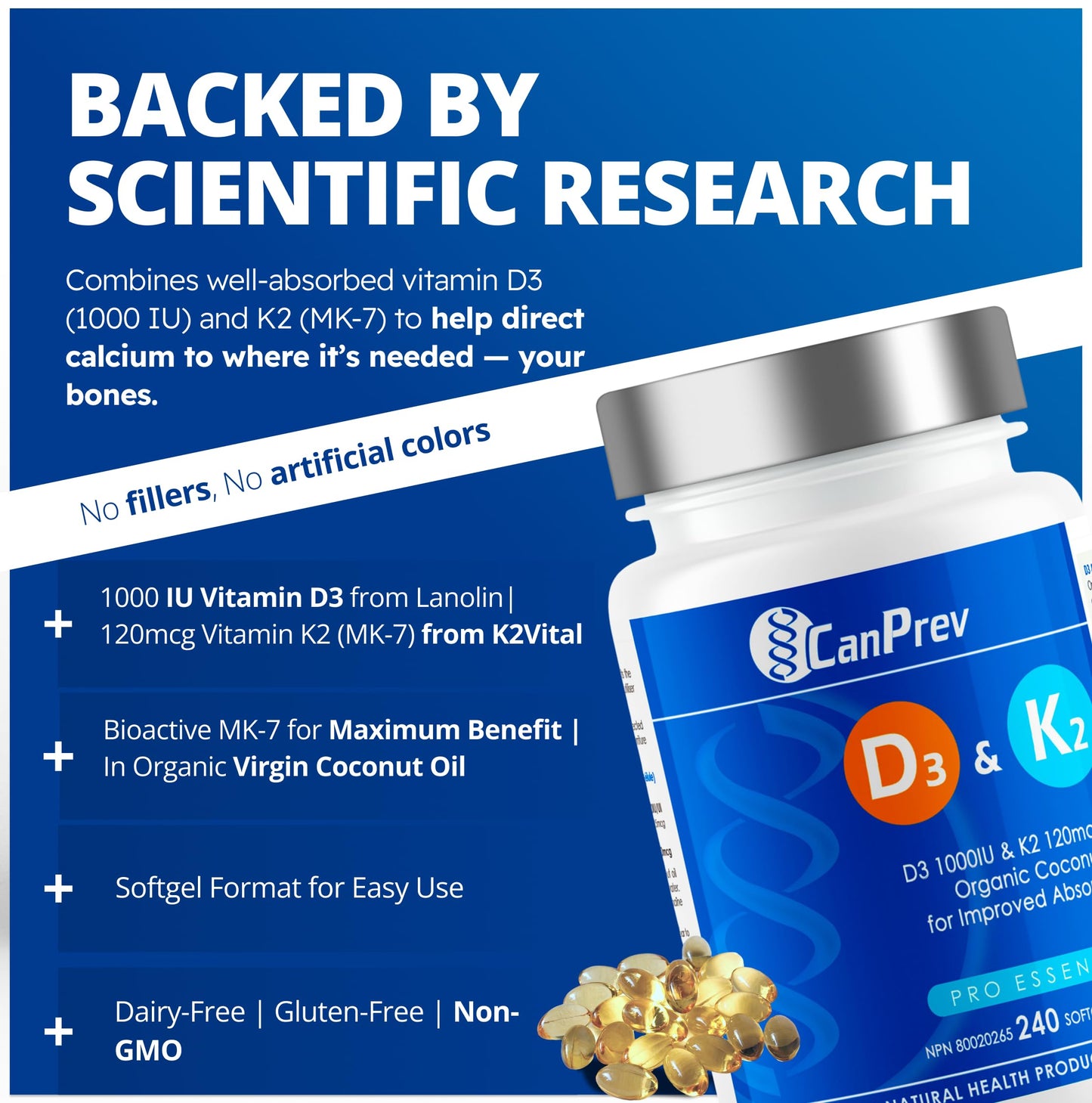 CanPrev - D3 & K2 Vitamin Supplement 240 Softgels
