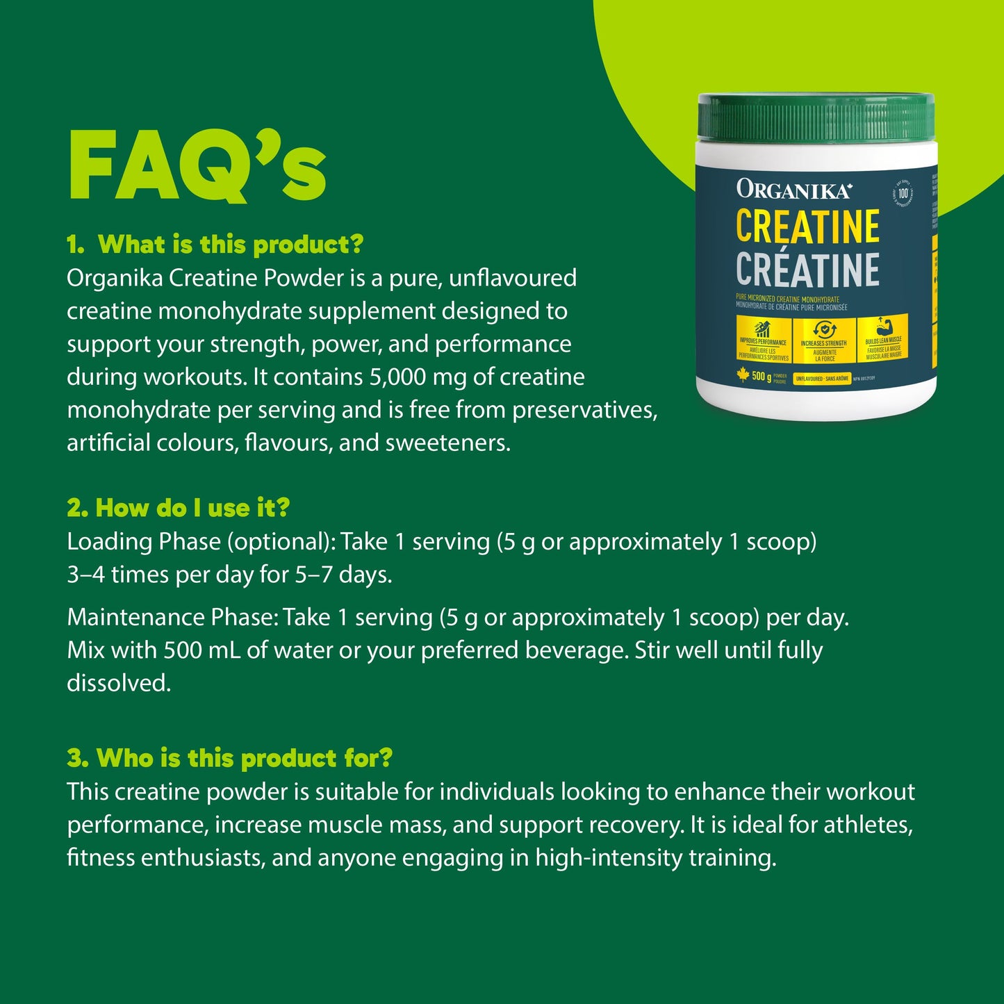 Organika Canadian-Made Creatine Powder
