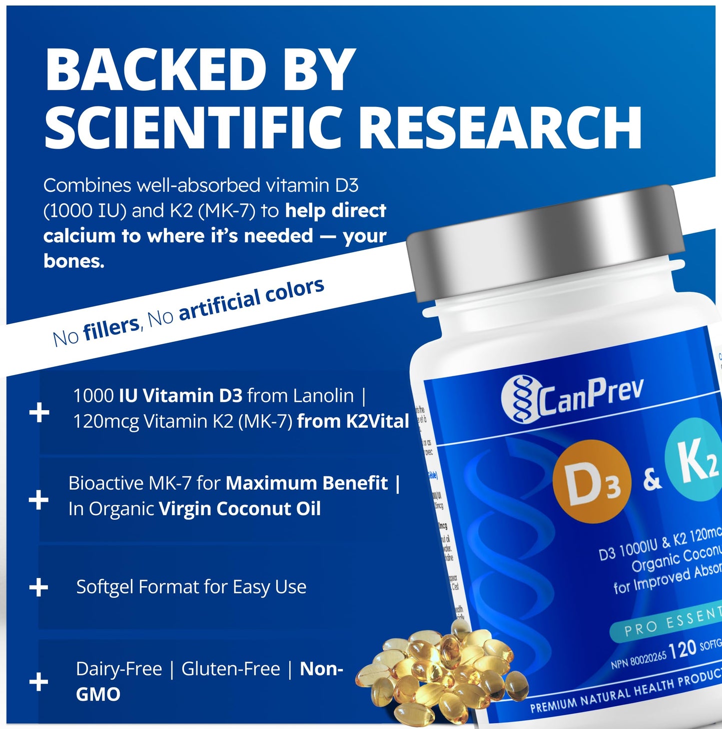 CanPrev - D3 & K2 Vitamin Supplement 240 Softgels