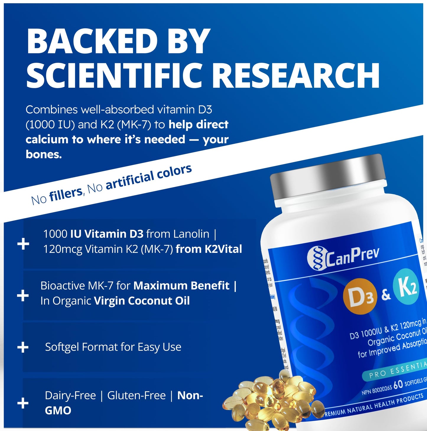 CanPrev - D3 & K2 Vitamin Supplement 240 Softgels